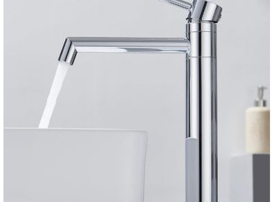 Chrome High Rise Bathroom Sink Faucet, 360 Swivel Bathroom Faucet for Raised Sinks