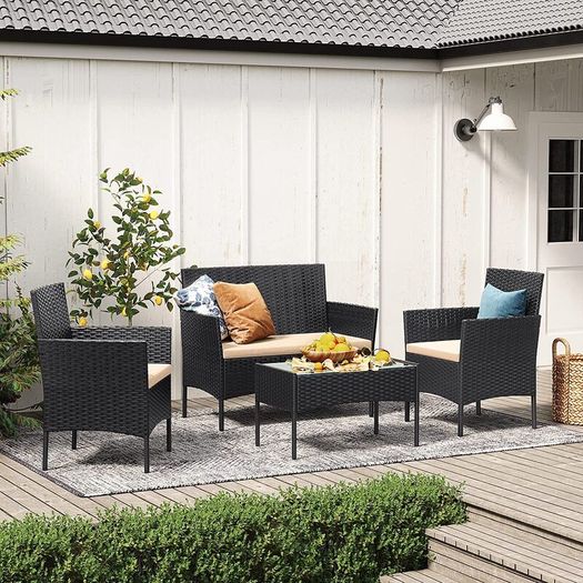 4-Piece Rattan Garden Chair Furniture Set