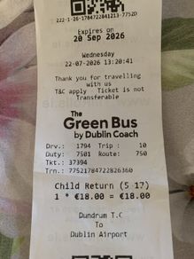 2x Green bus airport tickets (child)