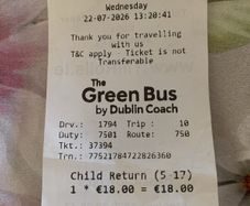 2x Green bus airport tickets (child)