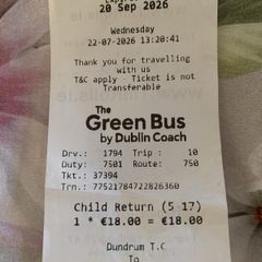 2x Green bus airport tickets (child)