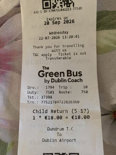 2x Green bus airport tickets (child)