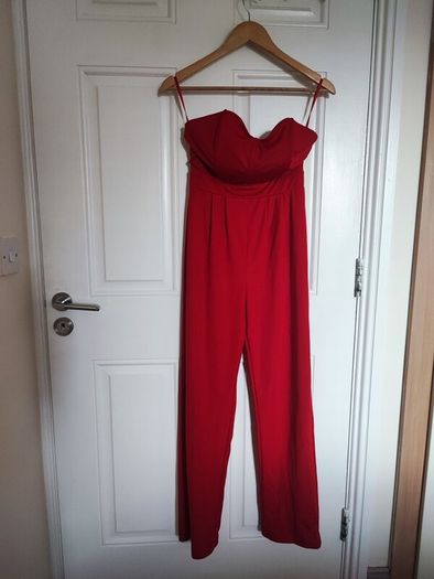 Elegant red pleated jumpsuit for parties and events UK 8