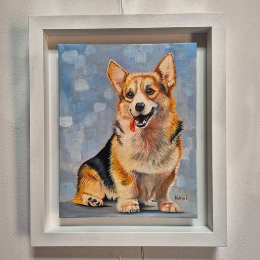 Happy Corgi - oil painting - framed