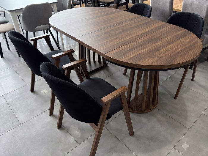 Tovo Dark Walnut Extendable Round Dining Table