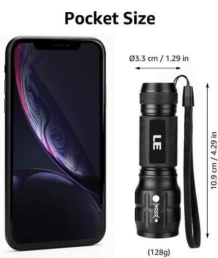 LED Torch, LE1000 Powerful Handheld Flashlight, Super Bright, Pocket Size, Lightweight, Suit for Camping, Cycling, Running, Dog Walking and More Outdoor Use, 6 AAA Batteries Included, Pack of 2