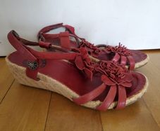 Ladies red burgundy leather platform sandals New size EU 41 7 UK
