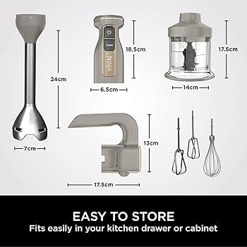 Foodi 3-in-1 Hand Blender, Hand Mixer & Chopper with Gradual Start, 2 Blending and 5 Mixing Speeds to Chop, Mix, Knead, Blend and more, Dishwasher Safe Parts, 850W, Stone Gold
