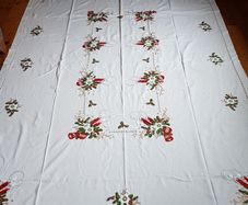 Hand Embroidered Linen Tablecloth and 12 Napkins