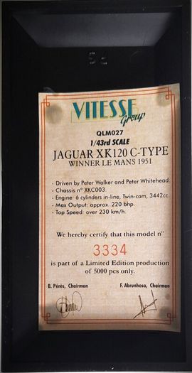 Diecast Model Le Mans Winning Jaguar C Type XK120 1951 1st - Quartzo 1:43
