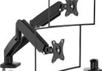 Aluminum Dual Monitor Stand for two Screens, Height Adjustable, 360 Rotatable Gas Spring Arm, 2 Optional Mounting Methods, Support VESA 75-100mm.