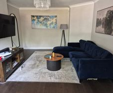 Navy velvet chaise sofa