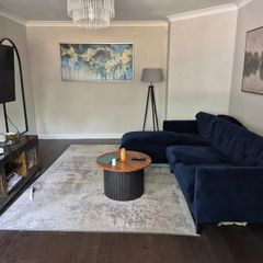 Navy velvet chaise sofa