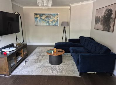 Navy velvet chaise sofa