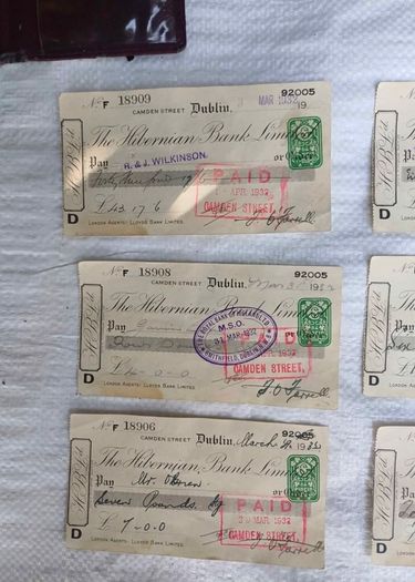 Vintage Hibernian Bank Cheques Set (Dublin, March 1932)