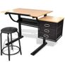 Tiltable Tabletop Drawing Table with Stool and 3 Drawers Image 3