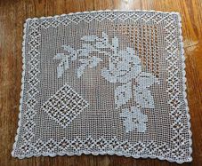 Filet Crochet Lace Square Doily