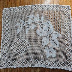 Filet Crochet Lace Square Doily