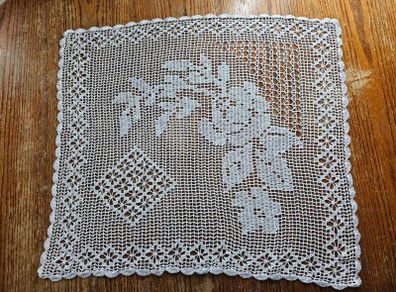 Filet Crochet Lace Square Doily