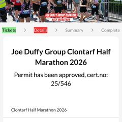 Joe Duffy Clontarf Half marathon - Race number for race on Saturday 4July