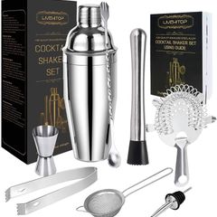 FREE EXPRESS SHIPPING Cocktail Making Set, 9Pcs Stainless Steel Bartender Kit Professional Cocktail Shaker Set with 750ML Boston Shaker for Home, Bar, Party