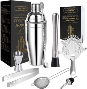 FREE EXPRESS SHIPPING Cocktail Making Set, 9Pcs Stainless Steel Bartender Kit Professional Cocktail Shaker Set with 750ML Boston Shaker for Home, Bar, Party