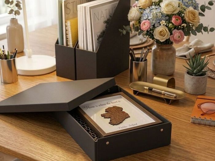 Home is Where the Heart Is Handcrafted Walnut Ireland Shadow Box Frame with Gift Box