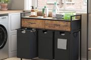 Laundry Basket, 3 Compartments Laundry Hamper 150L, 3 Drawers