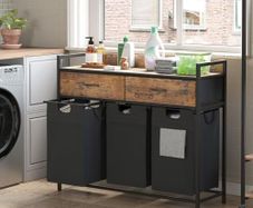 Laundry Basket, 3 Compartments Laundry Hamper 150L, 3 Drawers