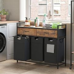 Laundry Basket, 3 Compartments Laundry Hamper 150L, 3 Drawers