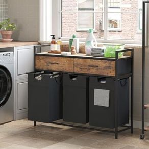 Laundry Basket, 3 Compartments Laundry Hamper 150L, 3 Drawers