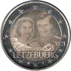 Luxembourg 2 Euro Commemorative Coin 2021 - 40th Anniversary - Wedding of Henri and Maria Teresa. Photo Version. Uncirculated.
