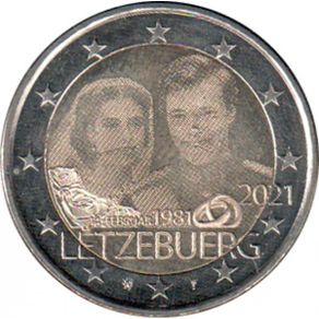Luxembourg 2 Euro Commemorative Coin 2021 - 40th Anniversary - Wedding of Henri and Maria Teresa. Photo Version. Uncirculated.