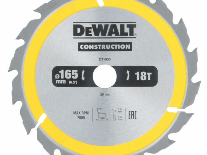 DeWalt DT1933 Construction Circular Saw Blade 165 x 20mm x 18T