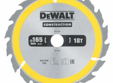 DeWalt DT1933 Construction Circular Saw Blade 165 x 20mm x 18T