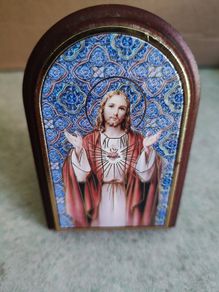 Antique WOOD Miniature OF Jesus wood Plaque.