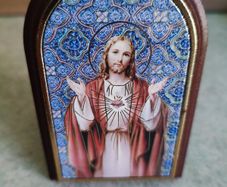 Antique WOOD Miniature OF Jesus wood Plaque.