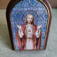Antique WOOD Miniature OF Jesus wood Plaque.