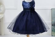 New Girls Sequinned Dress Flower Sash Sleeveless Formal Party Wedding Bridesmaid Sz 8-9yrs