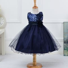 New Girls Sequinned Dress Flower Sash Sleeveless Formal Party Wedding Bridesmaid Sz 8-9yrs