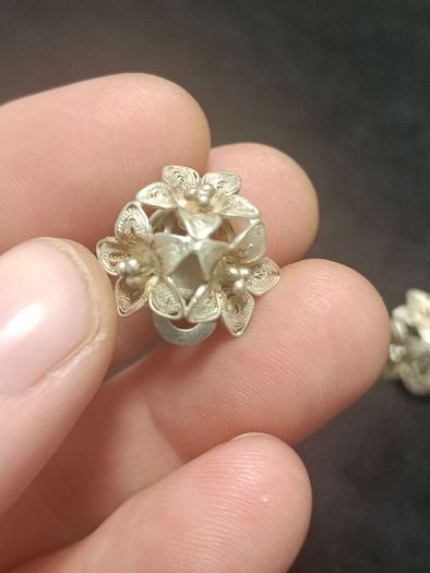 Vintage Sterling Silver Filigree Flower Earrings Clip On