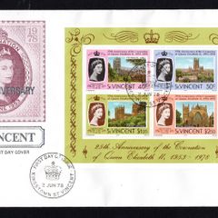 1978 St Vincent The 25th Anniversary of Coronation of Queen Elizabeth II Commemorative Stamp Miniature Sheet First Day Cover (FDC)