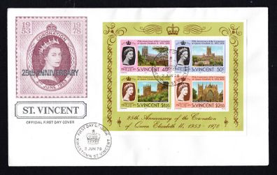 1978 St Vincent The 25th Anniversary of Coronation of Queen Elizabeth II Commemorative Stamp Miniature Sheet First Day Cover (FDC)