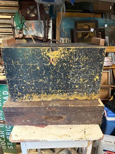 Large vintage tool box and tools