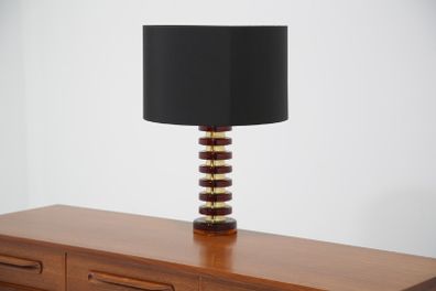 Vintage Swedish Amber Glass & Brass Table Lamp by MAE Lighting, 1960s.