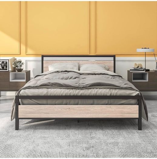 King Size Bed Frame with Wood Headboard