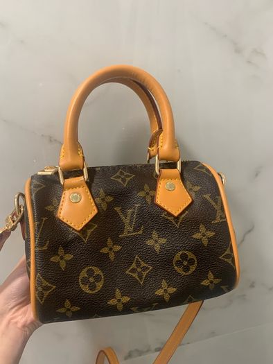 brown  and orange monogram mini speedy bag