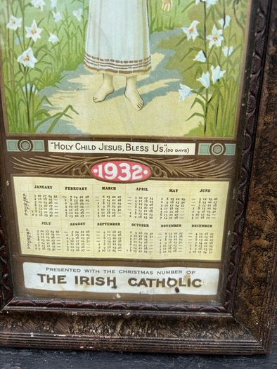 Antique Irish Catholic framed calendar under glass  c1932