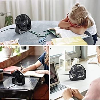 USB Desk Fan, 3 Speeds Adjustable Strong Wind Table Fan, 360 Degree Rotation Mini Personal Fan 6 Inches Portable Cooling Fan for Desktop Office Home Bedroom Car Outdoor Camping MULTIPLE COLOURS AVAILABLE (FREE POSTAGE)