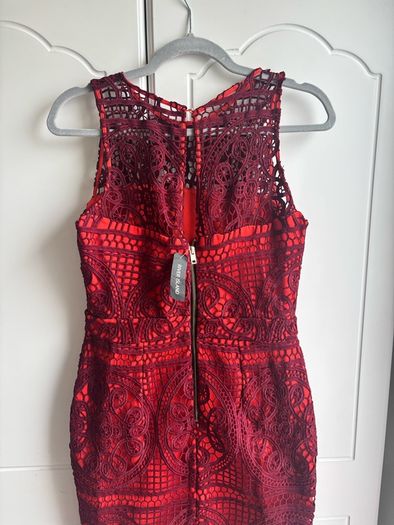 River Island New Burgundy Lace Midi Bodycon Dress